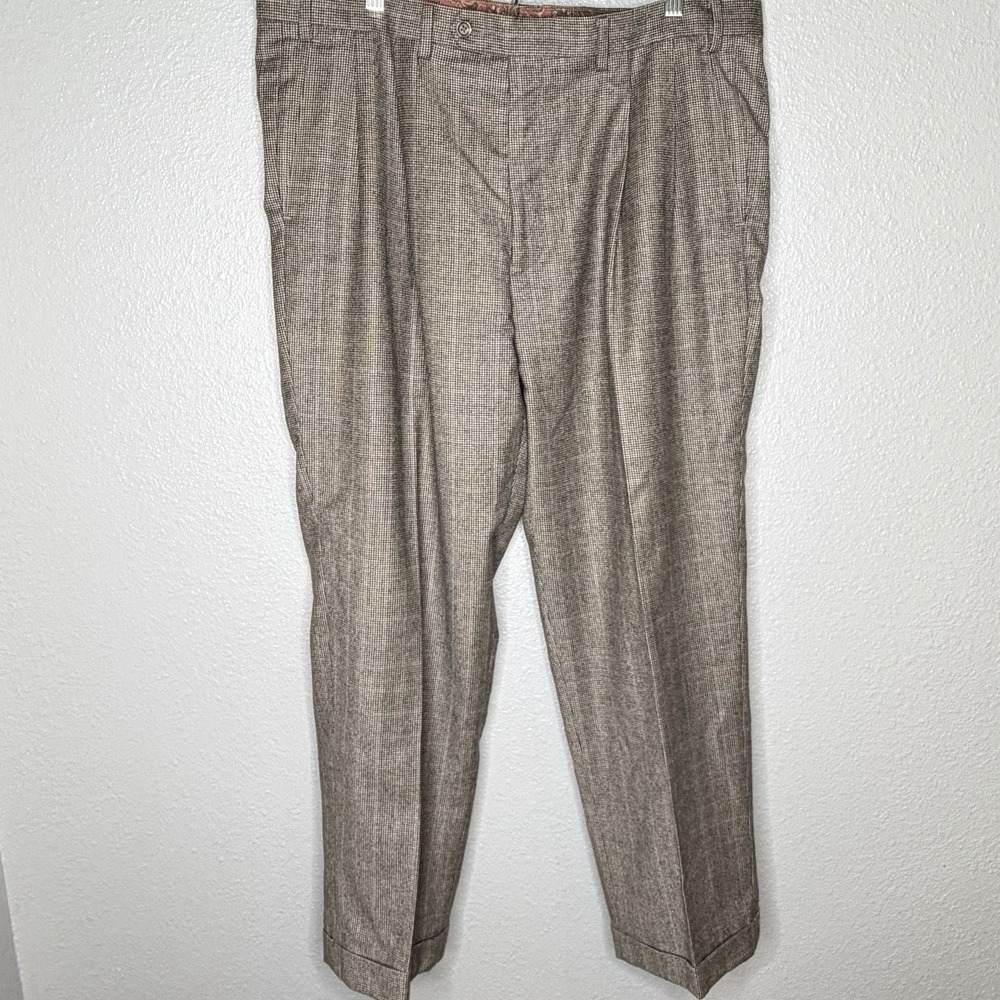 VTG Lauren Ralph Lauren Wool Houndstooth Pants Brown Mens‎ 39x30 Luxury 90s Ivy